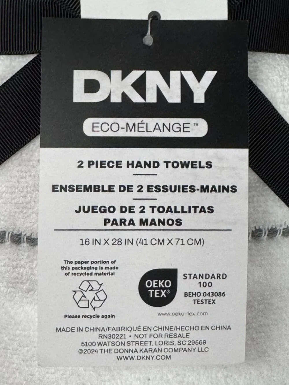 8 Pc DKNY Towel Set White Gray Stripes Striped 2 Hand 2 Bath Towels 4 Washcloths